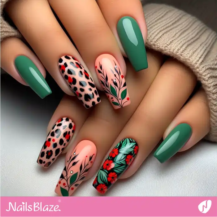 Leopard Print and Flower Nail Design | Animal Print Nails - NB2611